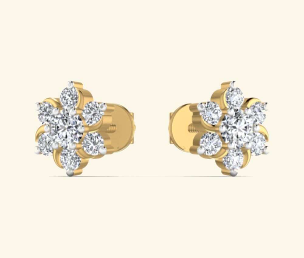 Diamond cluster studs with pavé floral center. — 2.94 GM gold