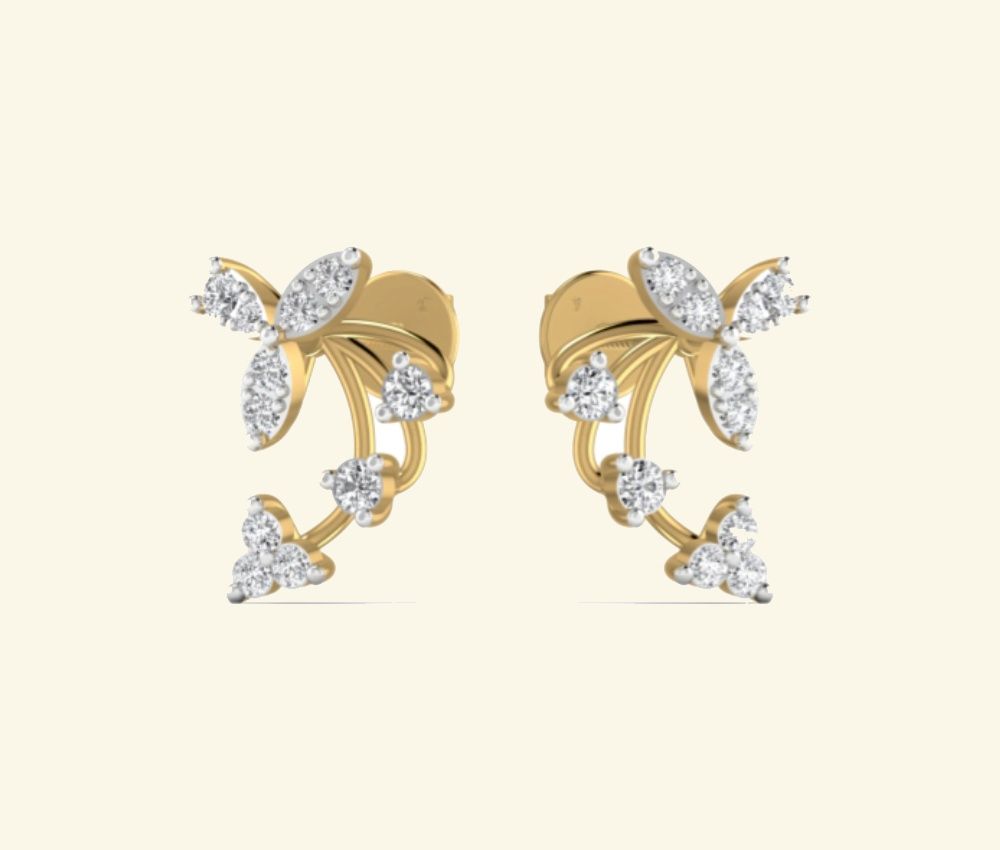 Pavé climber stud earrings with marquise diamond accents. — 2.55 GM gold