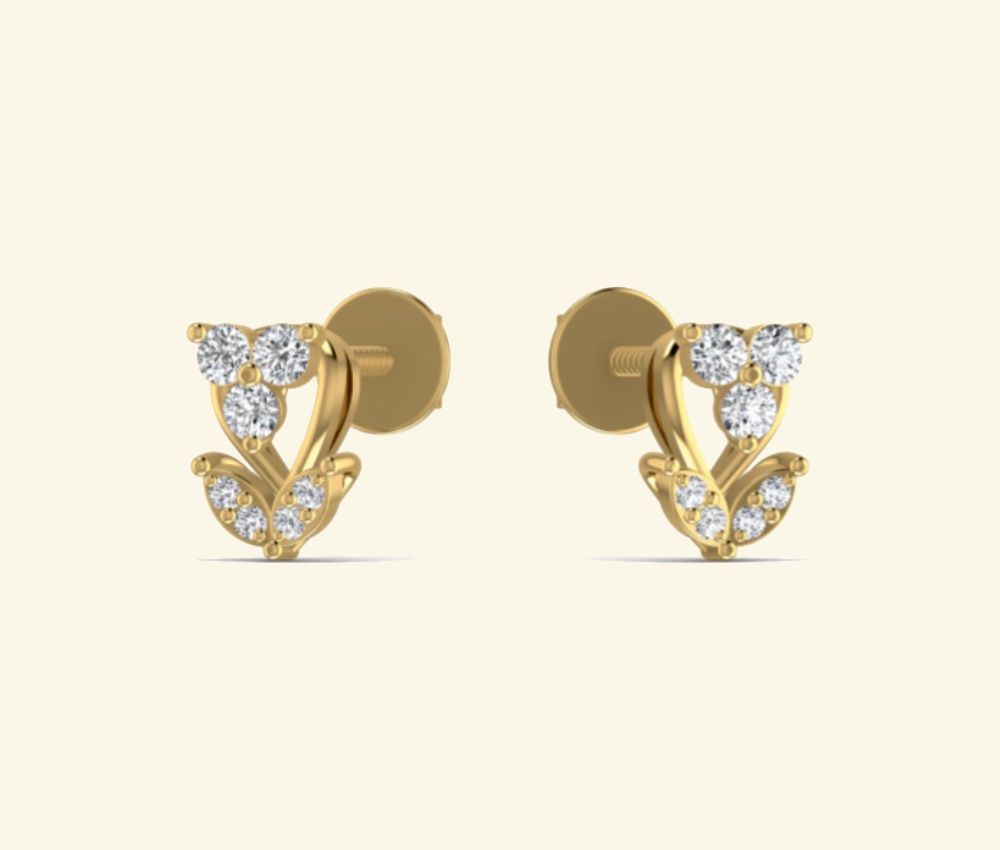Pavé-set diamond stud earrings with halo silhouette. — 1.95 GM gold