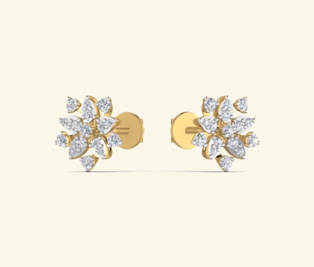 Floral diamond stud earrings with screw-back finding. — 2.77 GM gold