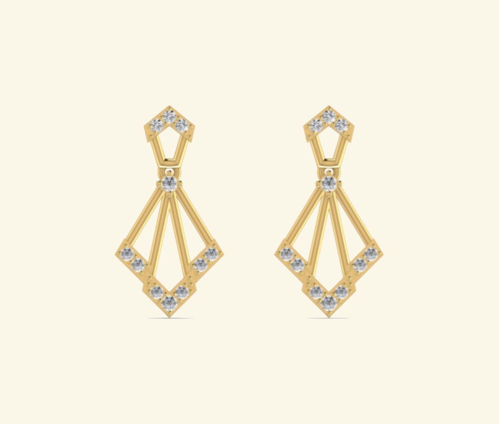 Geometric diamond drop earrings with kite silhouette. — 2.04 GM gold