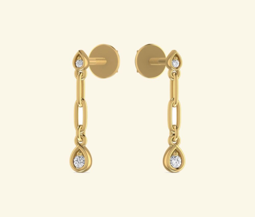 Linear chain drop earrings with diamond pear accents. — 1.40 GM gold