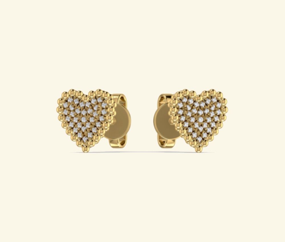Pavé heart drop earrings with screw-back closure. — 2.52 GM gold
