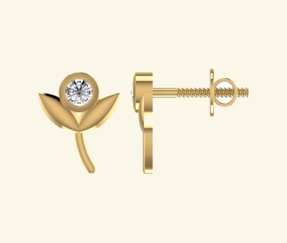 Modern bypass stud earrings with diamond petal detail. — 1.84 GM gold