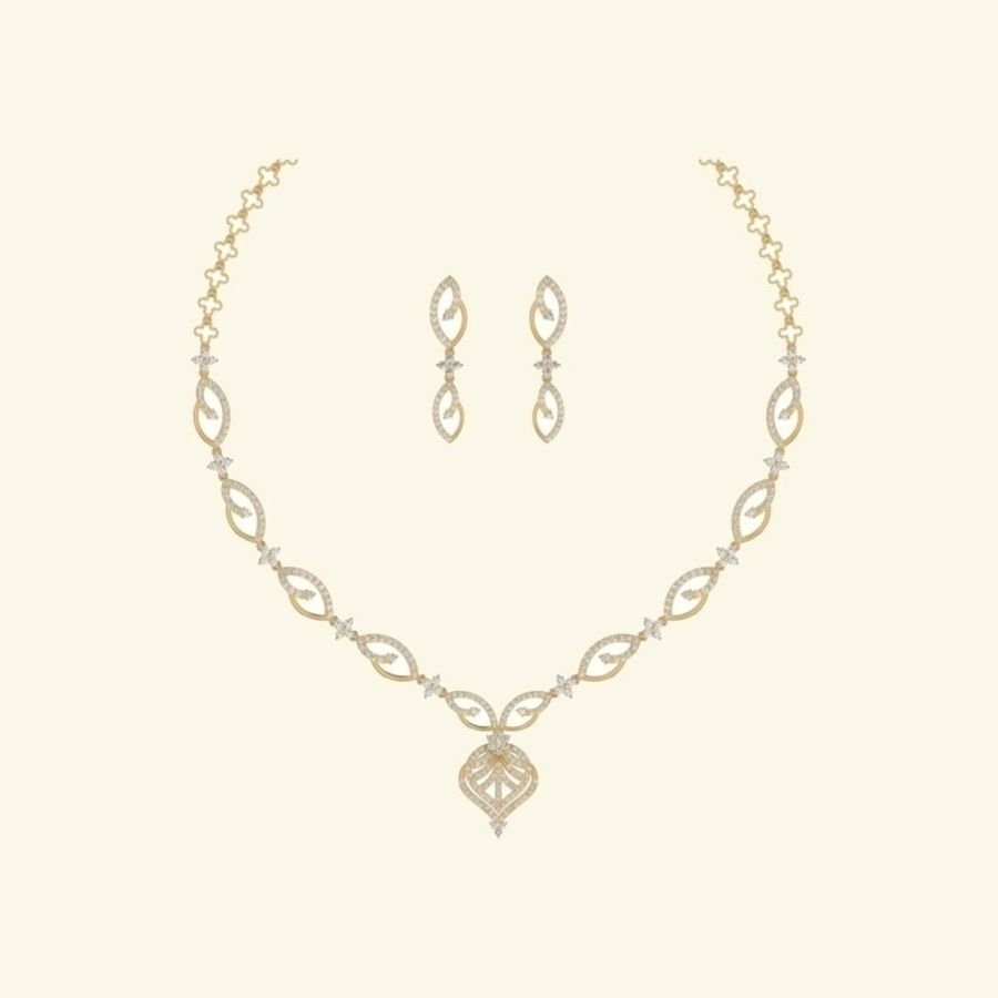 Petal-edge diamond necklace with delicate side detailing. — 4.07 GM gold