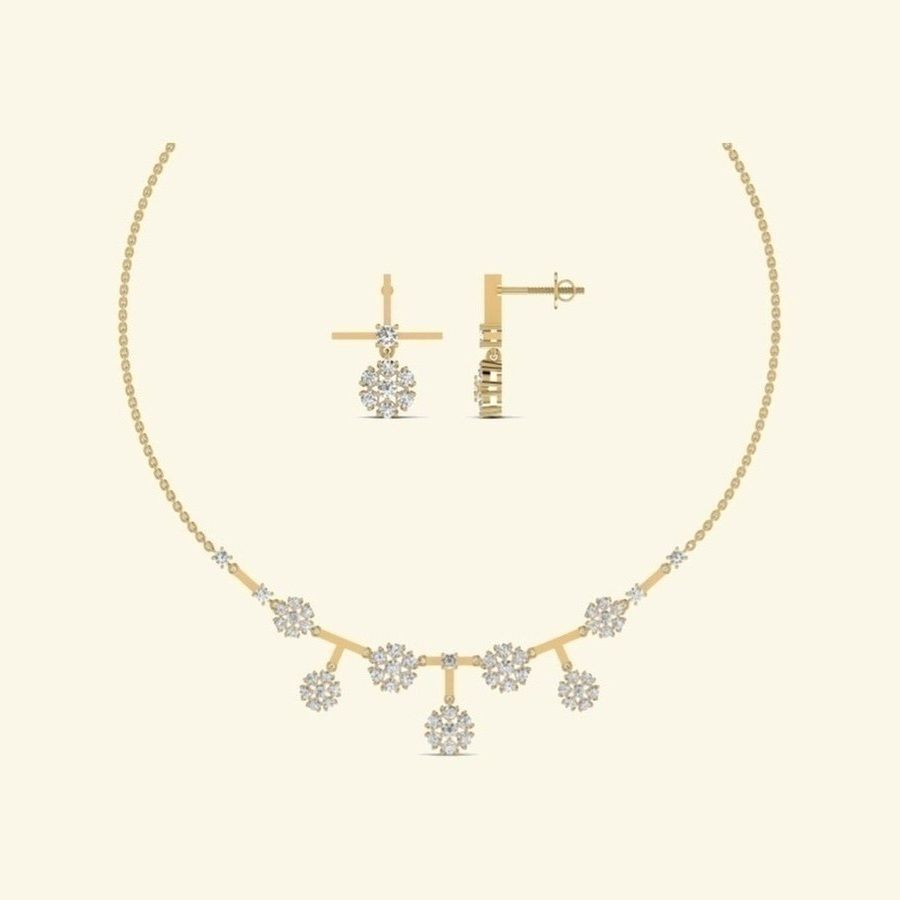 Minimalist diamond station necklace with stud earring set. — 3.67 GM gold