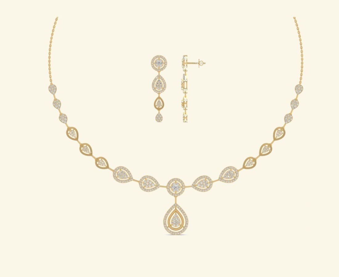 Marquise chevron diamond necklace with refined drop accent. — 5.32 GM gold