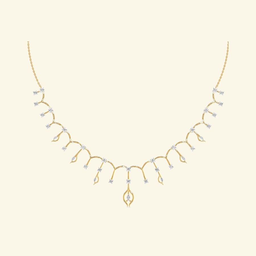 V-shaped petal diamond necklace, lightweight everyday-bridal. — 9.09 GM gold