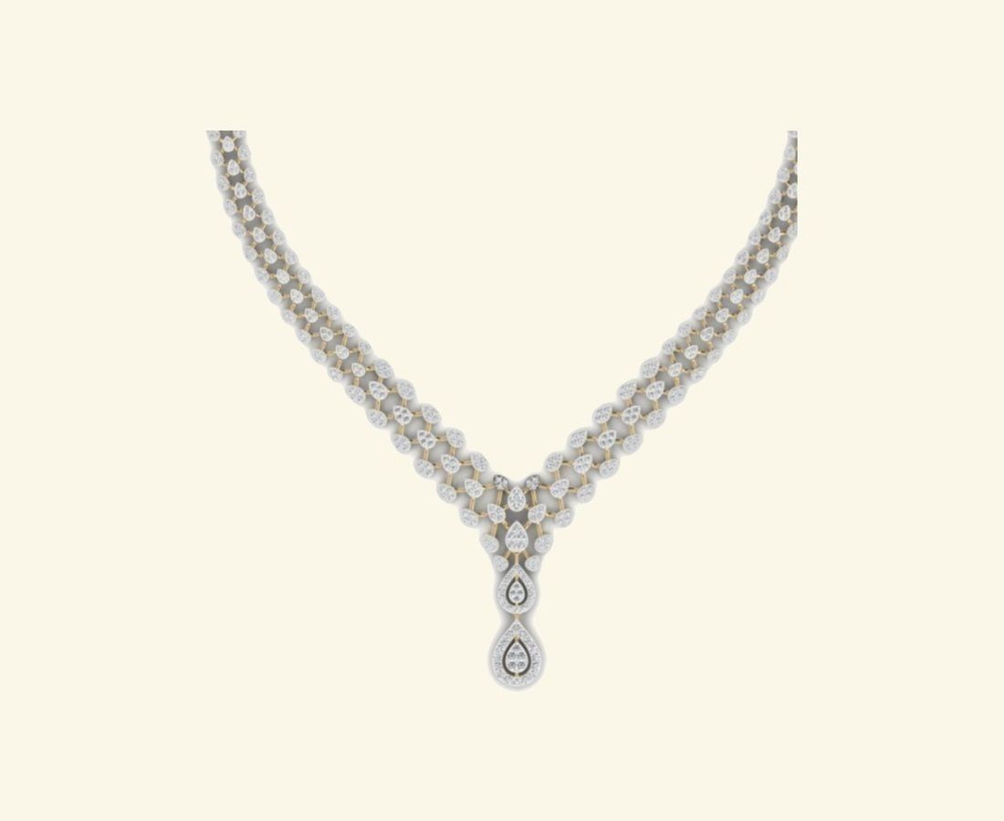 Continuous diamond V necklace with pavé draping. — 14.02 GM gold