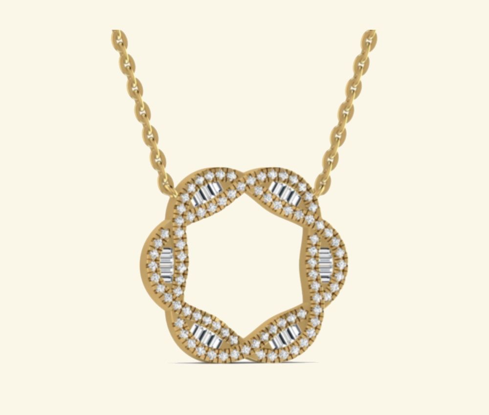 Open-circle halo pendant with pavé diamond border. — 11.55 GM gold