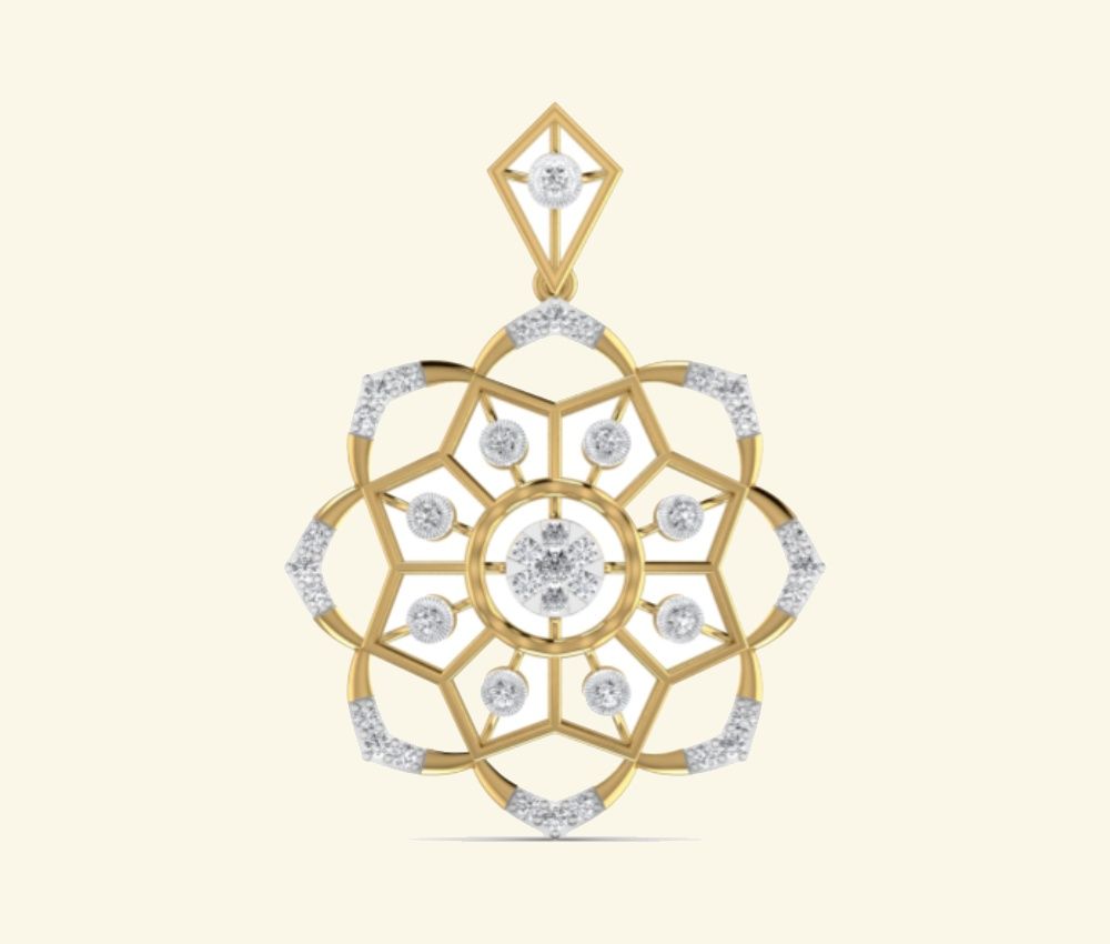 Mandala diamond pendant with delicate radial pattern. — 5.95 GM gold