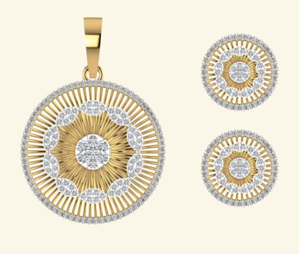 Sunburst medallion pendant with full diamond pavé. — 4.13 GM gold
