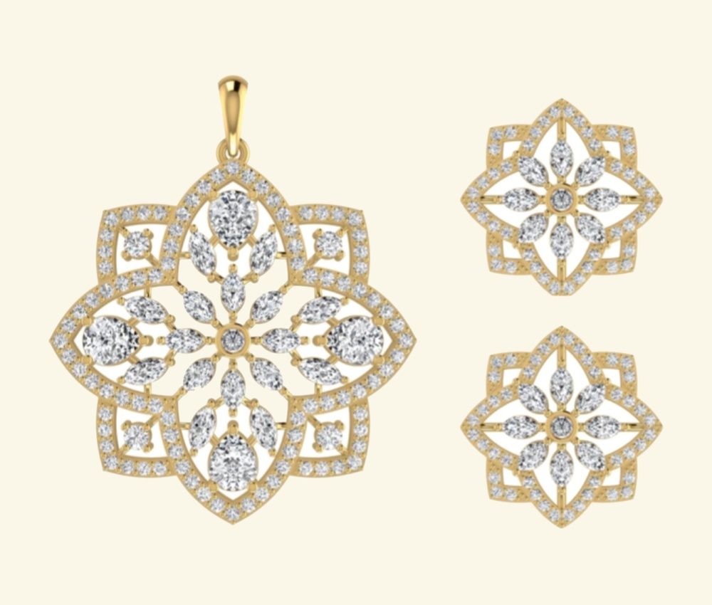 Floral diamond medallion pendant with pavé petals. — 5.39 GM gold