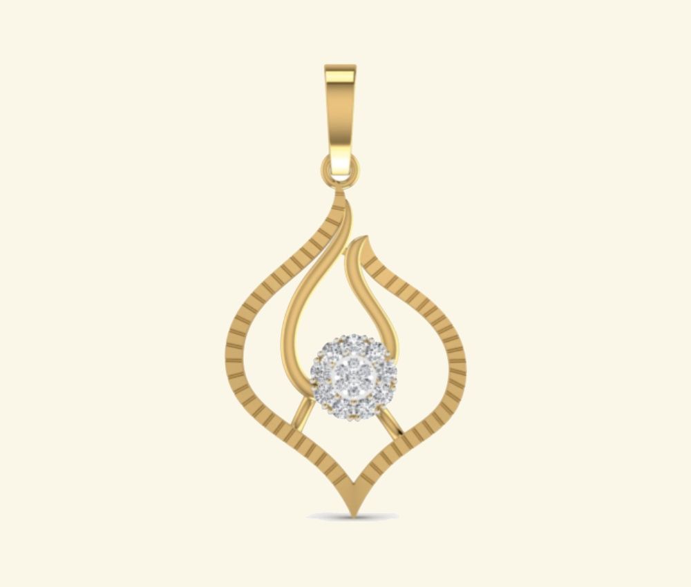 Lotus-leaf diamond pendant with central pavé cluster. — 3.39 GM gold