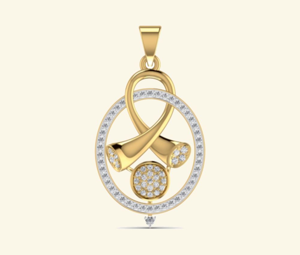Double-loop pendant with diamond ribbon detail. — 5.82 GM gold