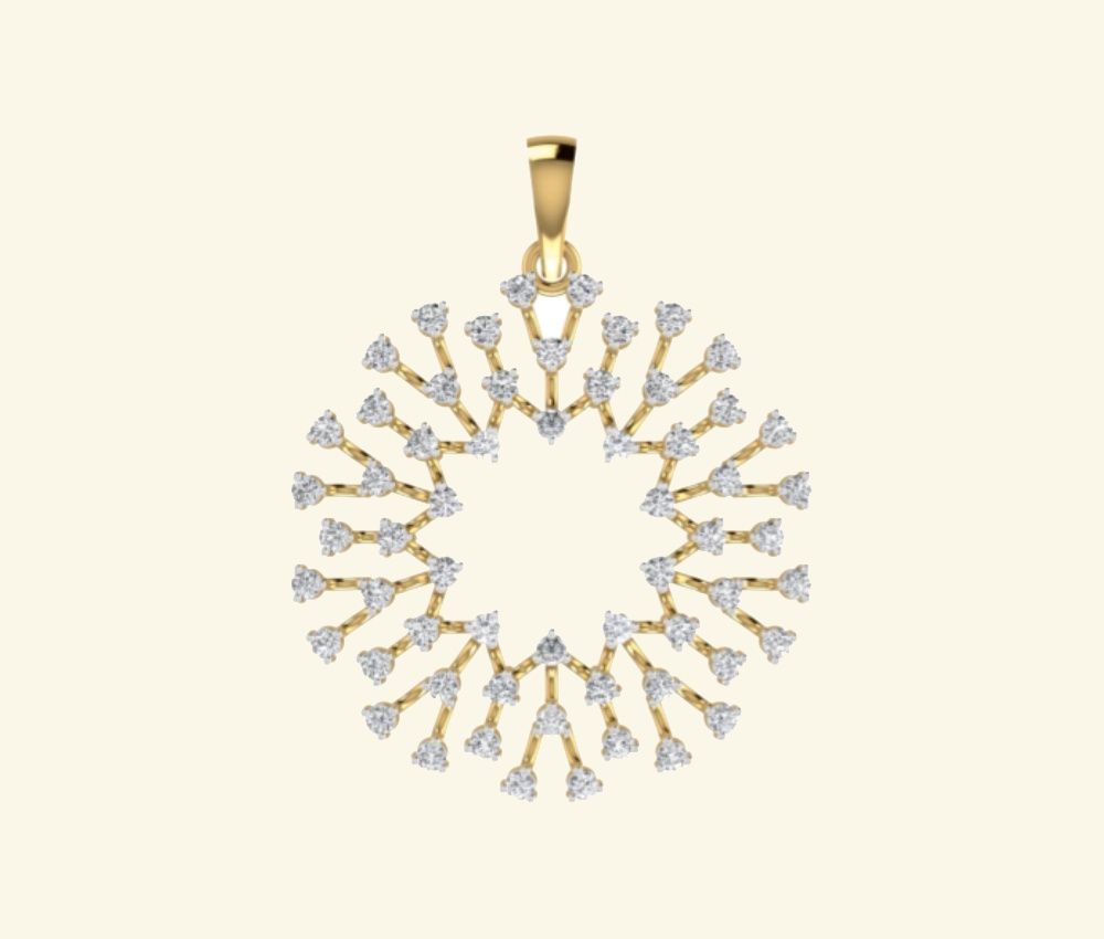 Sunburst pavé pendant with linear diamond rays. — 2.04 GM gold