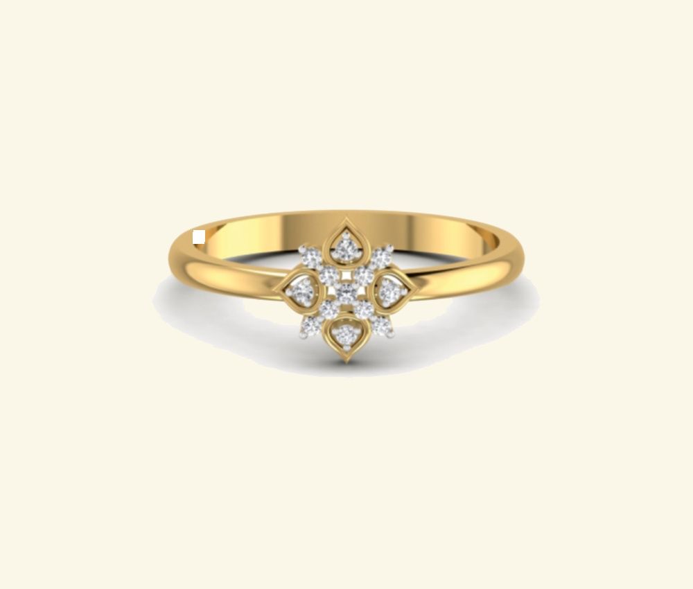 Pavé floral cluster ring with petal-set diamond center. — 1.98 GM gold