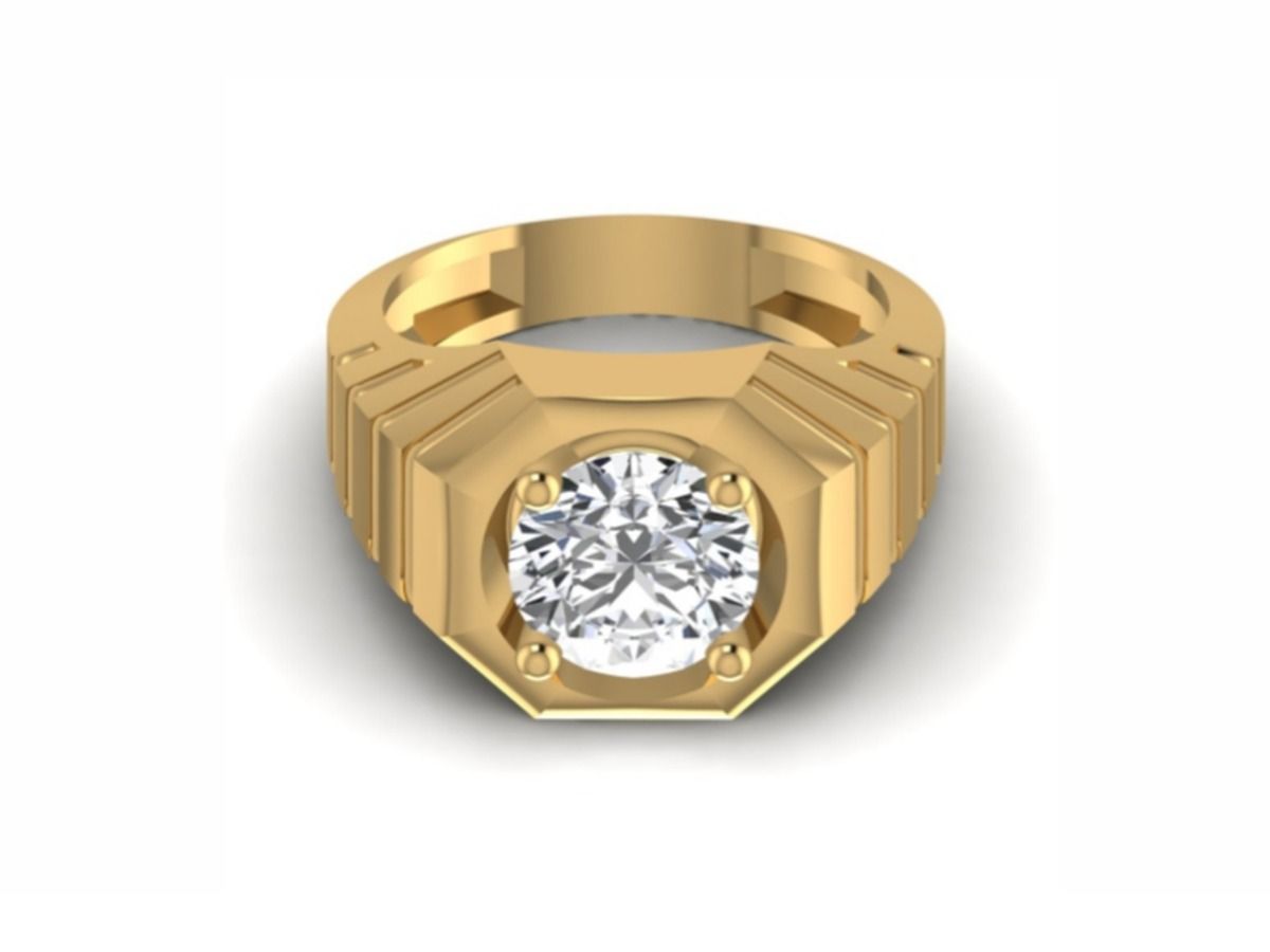 Large round bezel, stepped geometric band — 10.00g gold