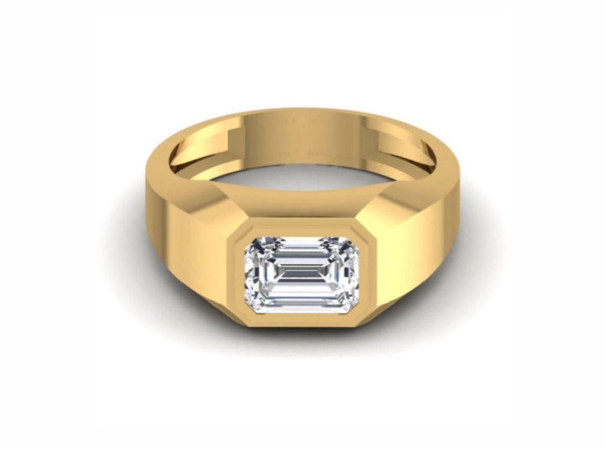 Bold emerald cut bezel, clean contemporary band — 5.80g gold