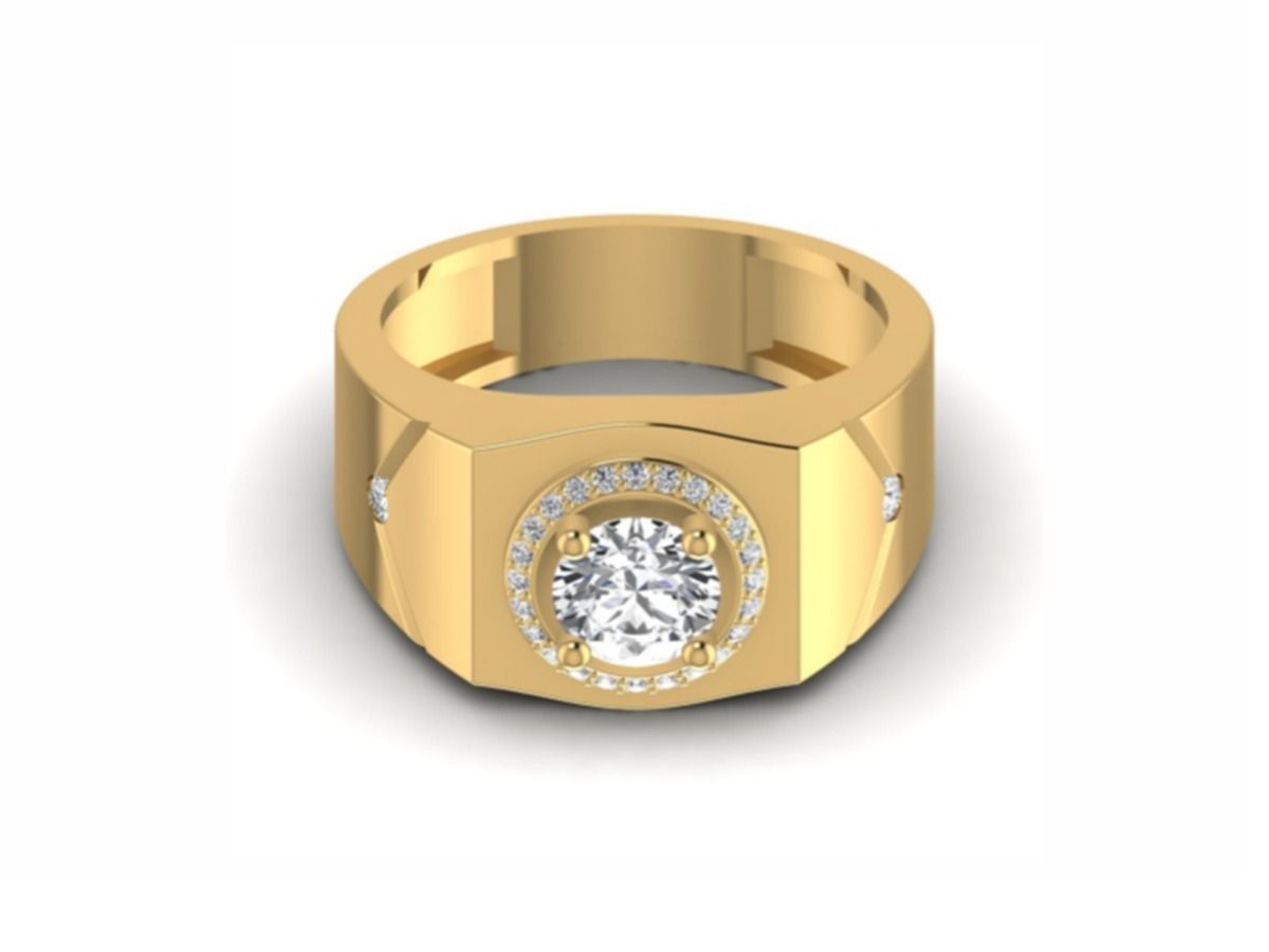 Round halo statement ring, 1ct+ — 7.35g gold