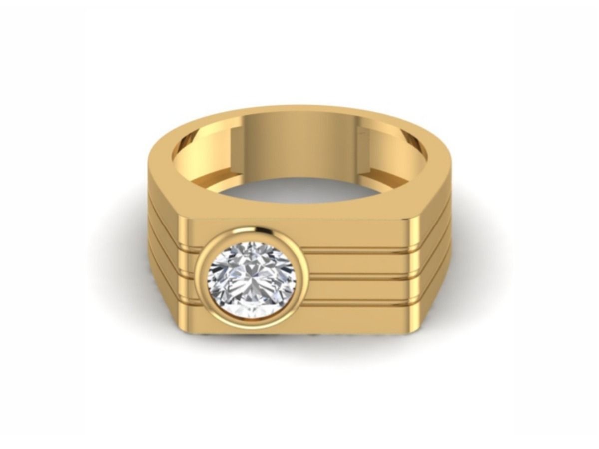 Classic bezel solitaire, tiered band — 8.50g gold