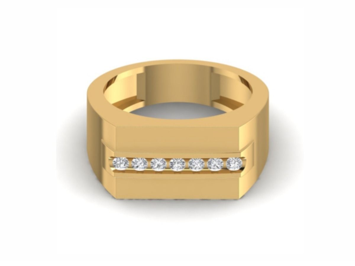 7-stone inline channel band, wedding staple — 7.60g gold