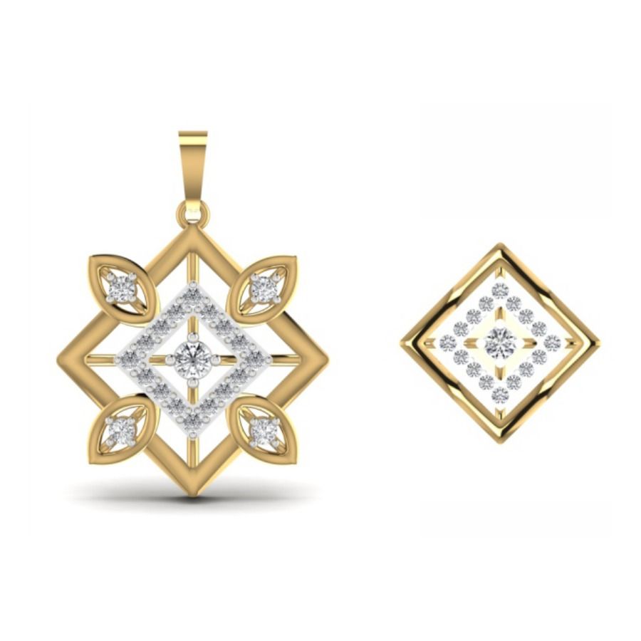 Tilted square pendant with pavé corners and open centre. — 3.00 GM gold