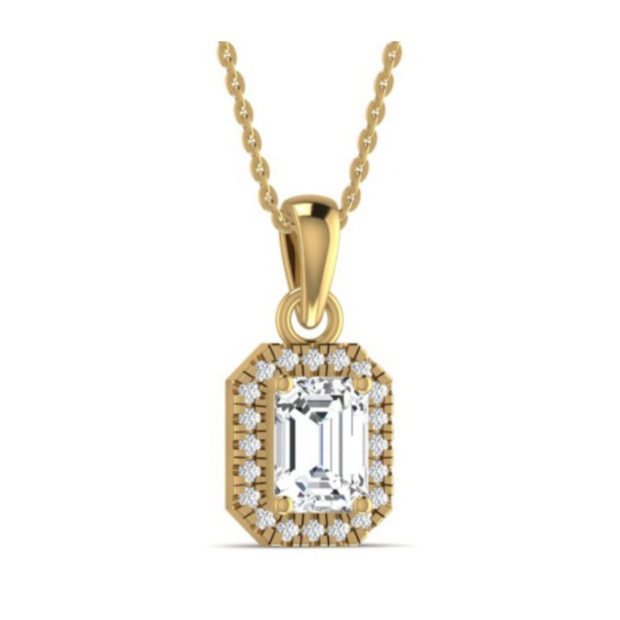 Round halo solitaire pendant on cable chain. — 3.00 GM gold
