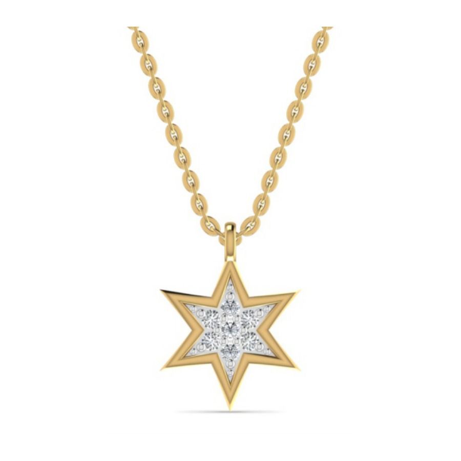 Bezel-set round station necklace pendant on diamond-cut chain. — 2.00 GM gold