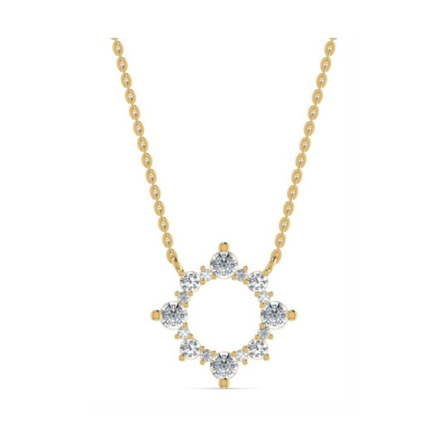 Round halo cluster pendant on slim chain. — 2.10 GM gold
