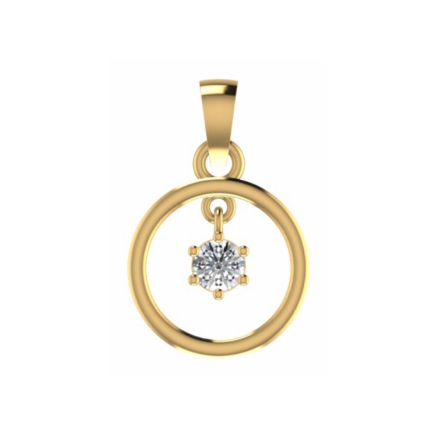 Round bezel solitaire pendant with diamond-set bail. — 1.60 GM gold
