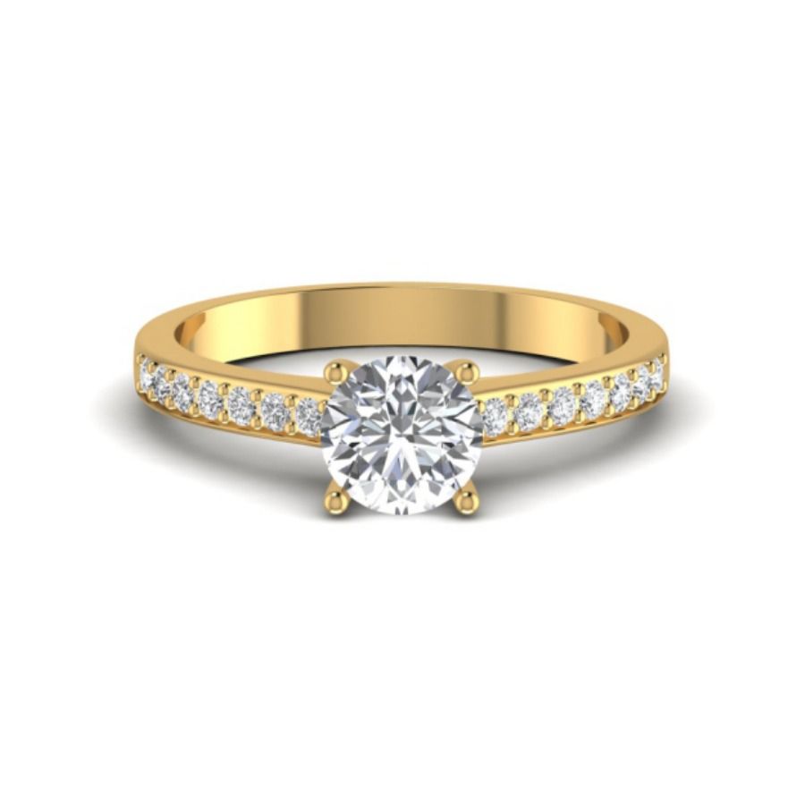 Round solitaire ring with channel-set pavé shoulders. — 3.33 GM gold