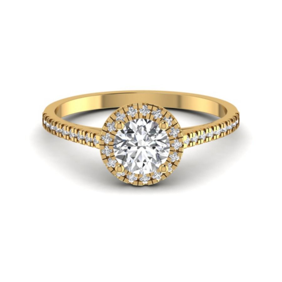 Round halo ring with split shank and tapered shoulders. — 2.40 GM gold