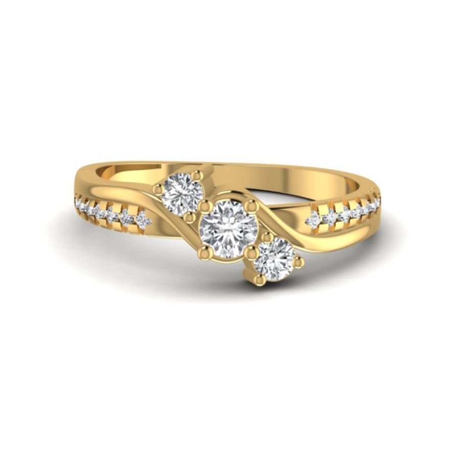 Three-stone round ring with bordered cushion frames. — 3.97 GM gold