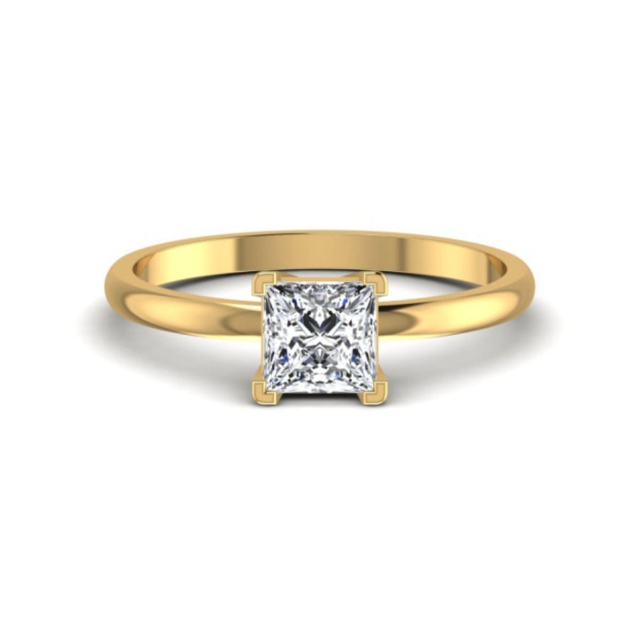 Round bezel solitaire ring on a tapered tubular band. — 2.35 GM gold