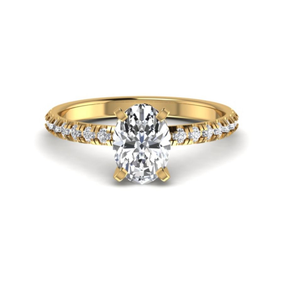 Round halo ring with continuous pavé shoulders. — 2.71 GM gold