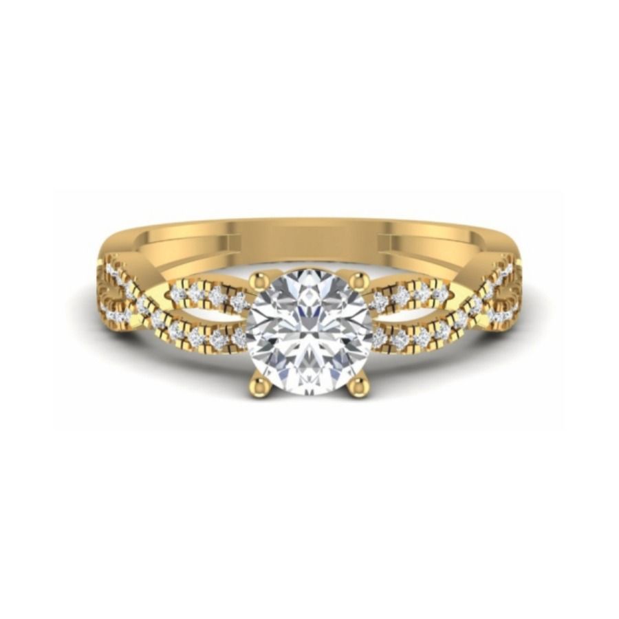 Round halo with split-shank shoulders and pavé crown ring. — 3.41 GM gold