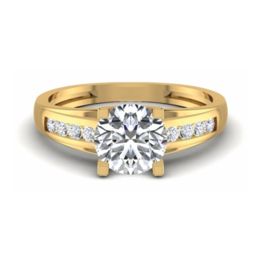Round halo with pavé shoulders ring and bordered head. — 3.57 GM gold