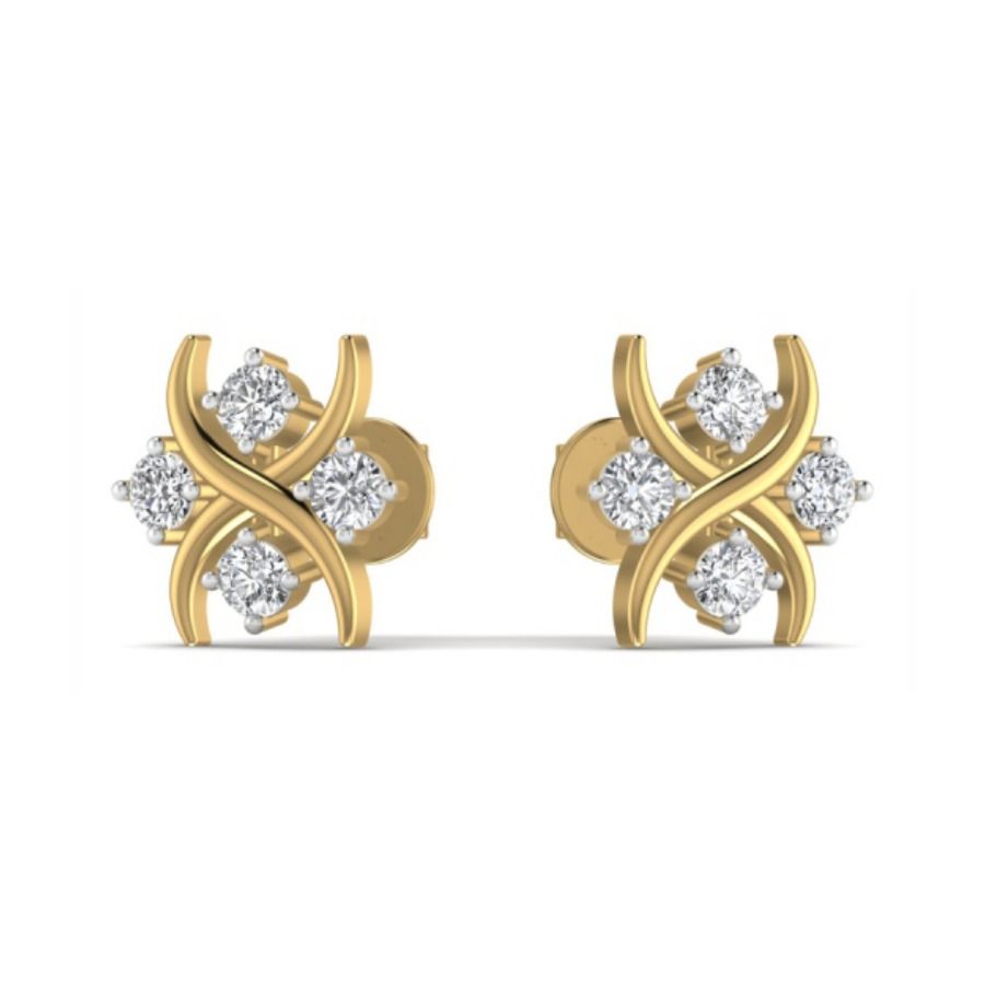 Pear-cut diamond stud earrings with three-prong setting. — 1.88 GM gold