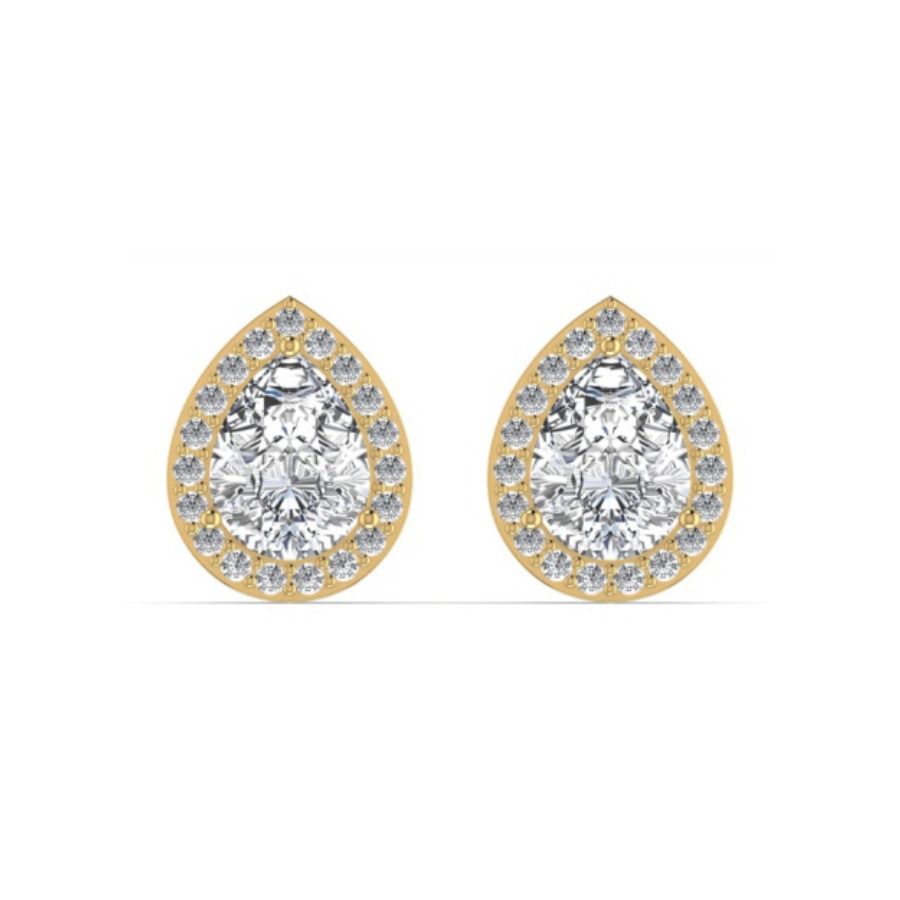 Three-stone round stud earrings with linear prong setting. — 2.96 GM gold