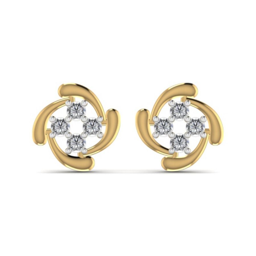 Round halo stud earrings with pavé bordered crown. — 2.36 GM gold