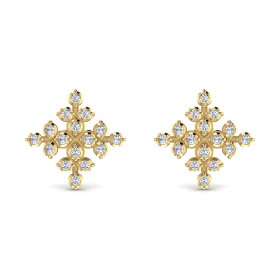 Snowflake-cluster stud earrings with prong-set rounds. — 2.82 GM gold