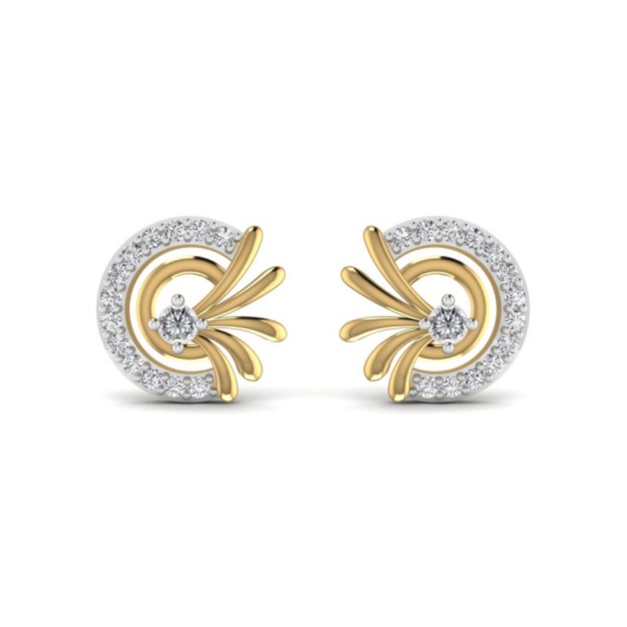 Tilted square-frame halo stud earrings with central diamond. — 2.10 GM gold