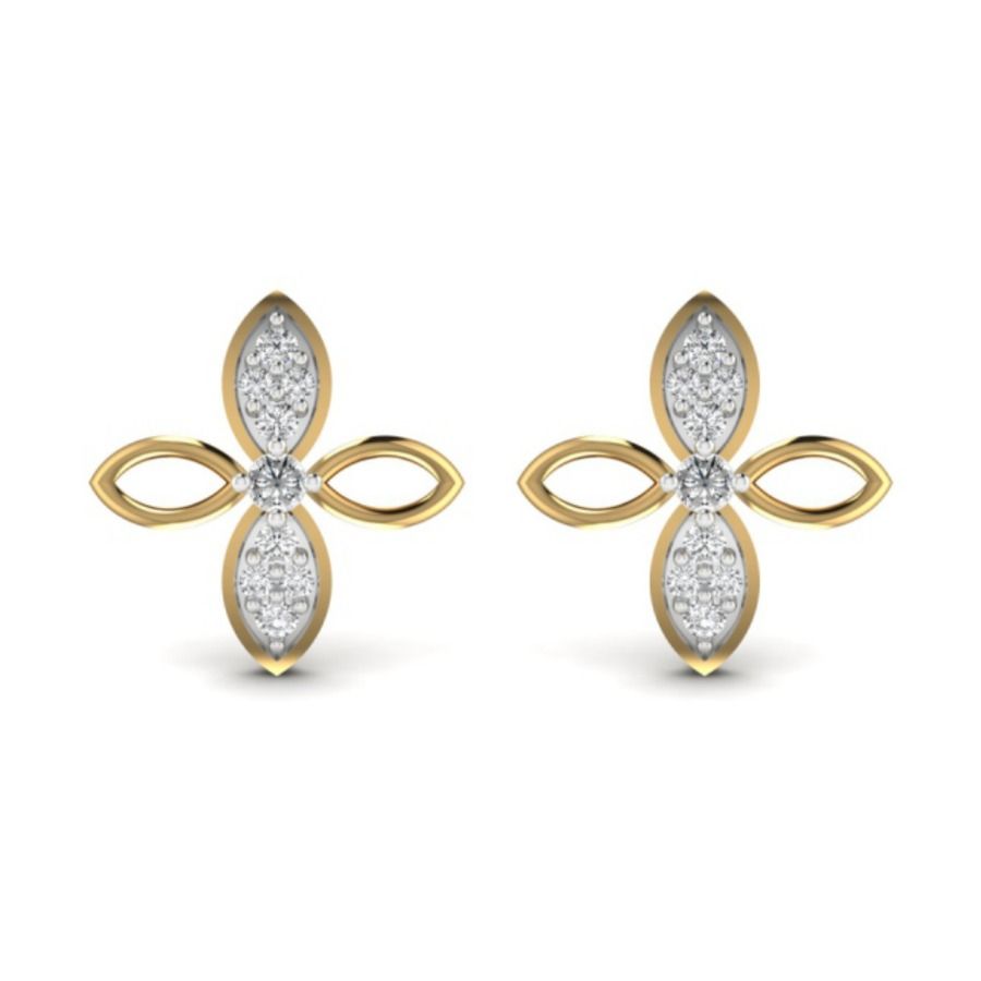 Cushion halo stud earrings with bordered pavé crown. — 1.86 GM gold