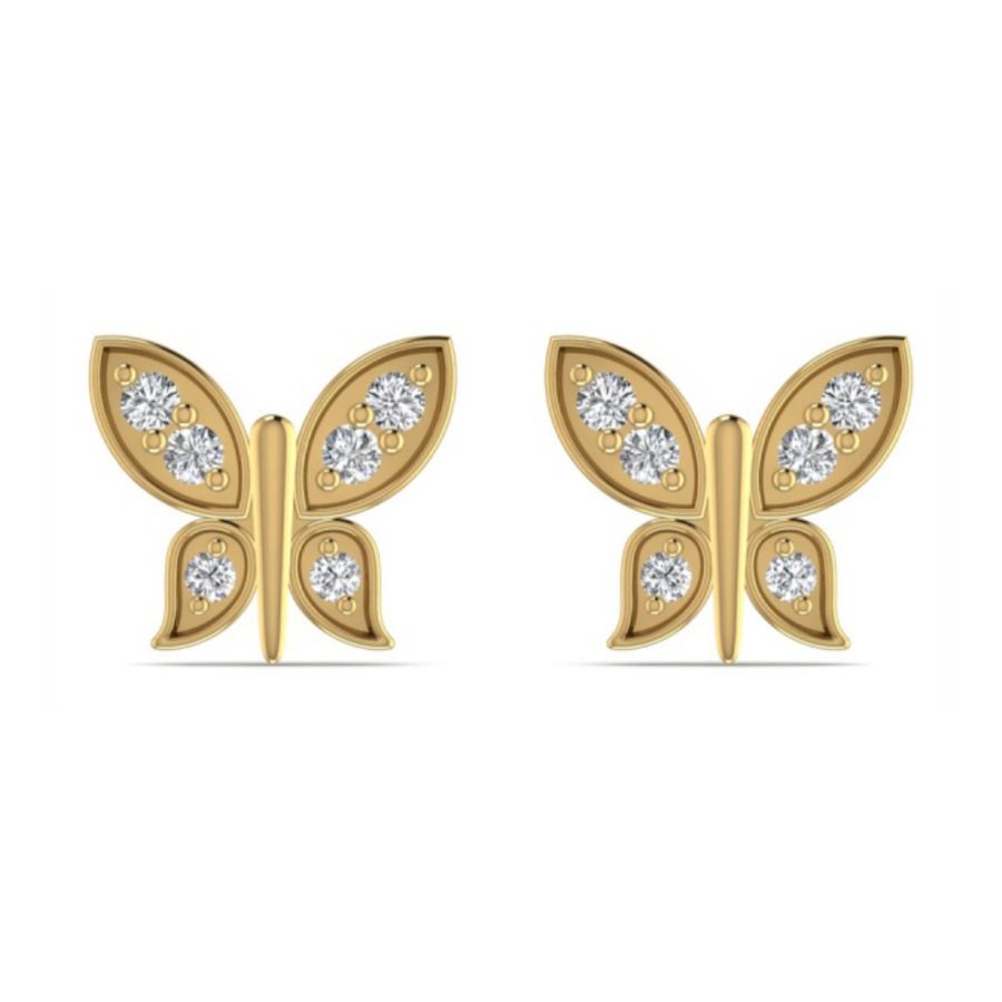 Tiny three-stone cluster stud earrings. — 1.64 GM gold