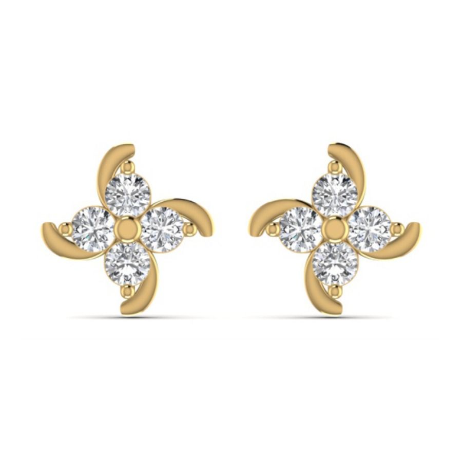 Cluster halo stud earrings with floral pavé centre. — 1.82 GM gold