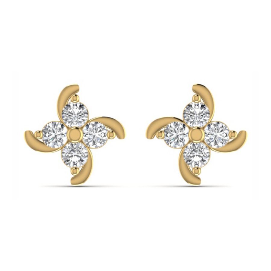 Cluster halo stud earrings with seven-round centre flower. — 1.82 GM gold