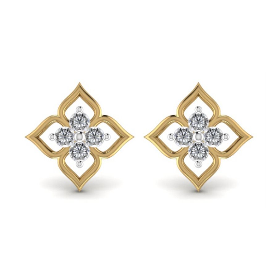 Round halo studs with pavé bordered crown and slim posts. — 1.98 GM gold