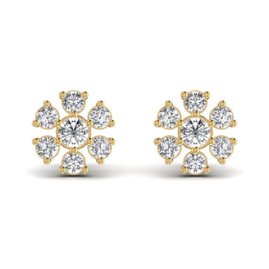 Round halo stud earrings with floral pavé halo. — 1.30 GM gold