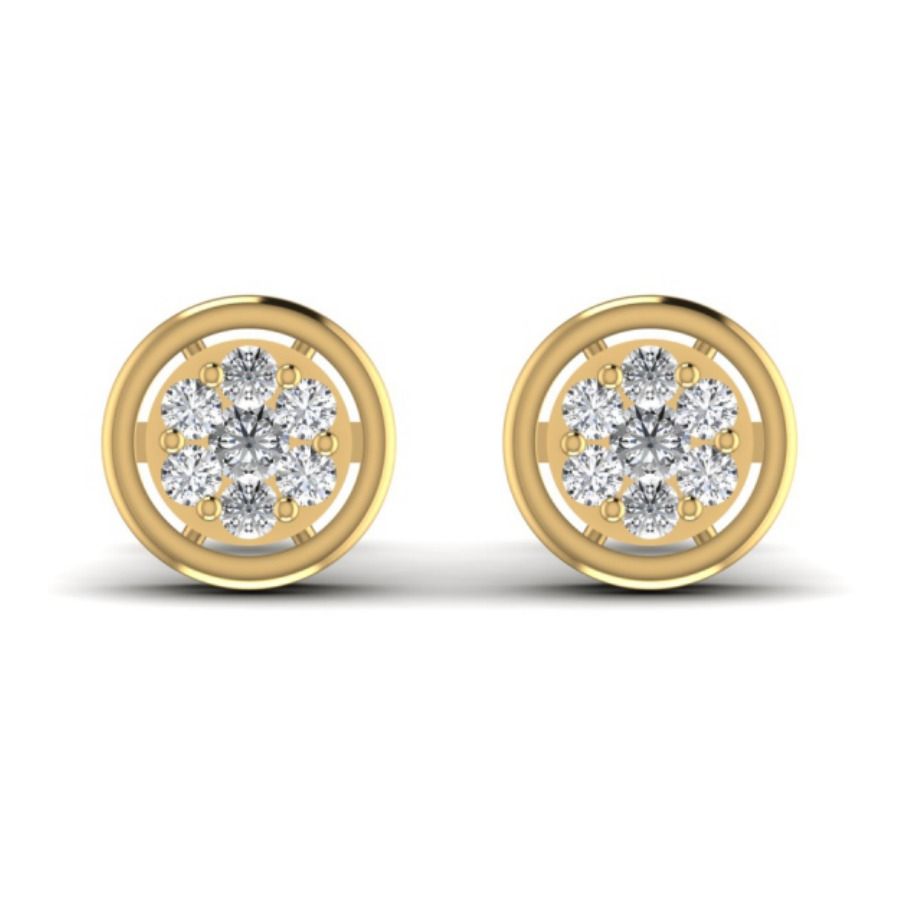 Round halo studs with continuous pavé bordered crown. — 2.60 GM gold